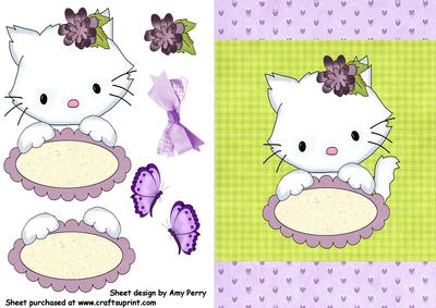 Cute White Fluffy Cat with Purple Flower