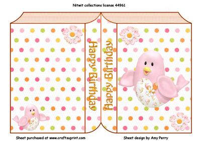 Cute Pink Bird with Little Pink Flowers Book Card