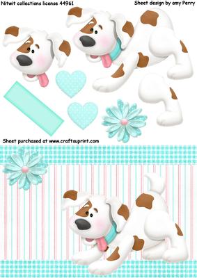 White & Brown Dog on Lovely Backing Paper