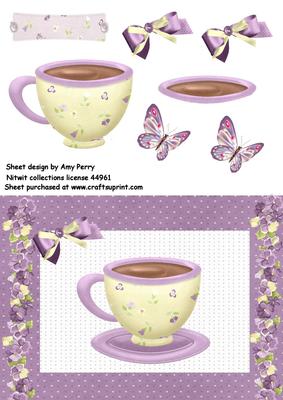 Cup of Tea in Purple Polka Dot Frame