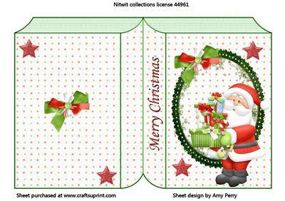 Santa with Presents in Green Frame Book Card
