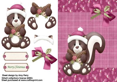 Cuddly Christmas Squirrel with Purple & Green Bow