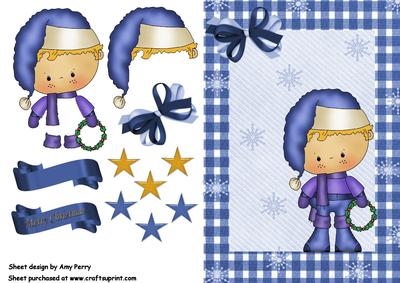 Little Blonde Boy in Blue Snow Clothes