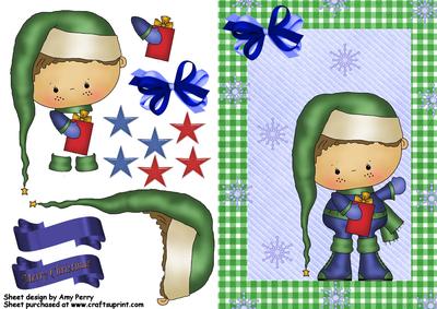 Little Brown Haired Boy in Blue & Green Snow Clothes