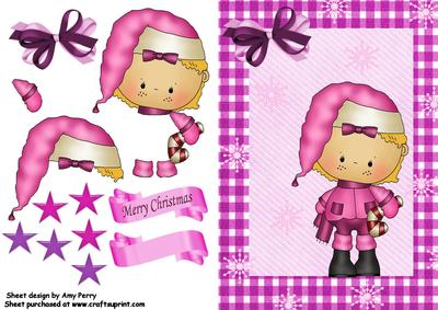 Little Blonde Girl in Pink & Purple Snow Clothes