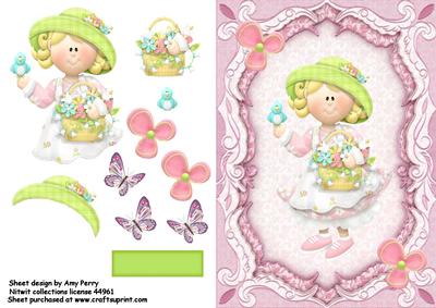 Little Girl in Pink Frame with Flower Corners