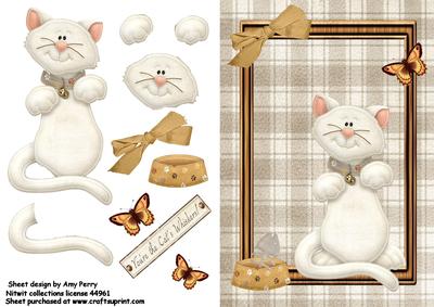 White Cat in Brown Wooden Frame