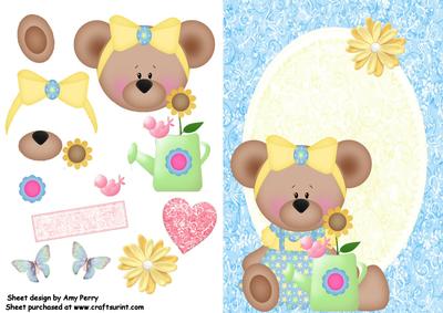 Bear in Blue & Yellow Outfit with Watering Can