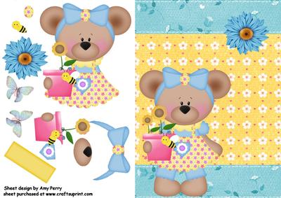 Bear in Yellow & Blue Outfit with Plant Pot