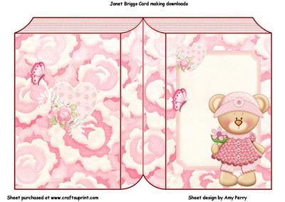 Lovely Pink Floral Book Card with Flower Bear