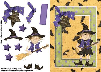 Little Witch in Green & Purple Polka Dot Frame