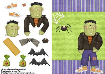 Creepy Frankenstein on Green & Purple Backing Paper