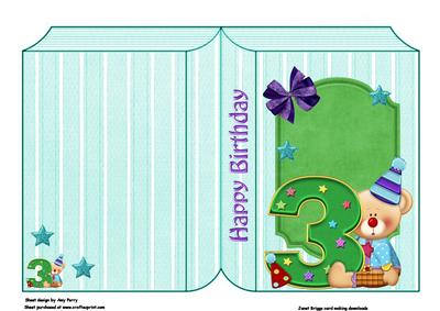 Clown Bear with Number 3 Book Card