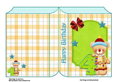 Clown Bear with Number 4 Book Card