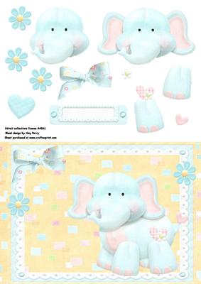Cute Little Blue Elephant in Blue Frame