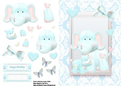 Cute Elephant & Rhino in Pretty Blue Frame