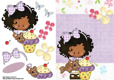 Lovely Black Girl with Cupcake & Teddy