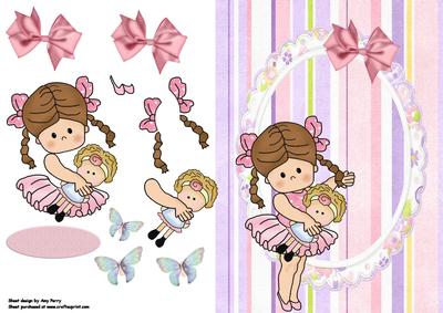 Pretty Ballerina Girl in Oval Frame with Pink Bow