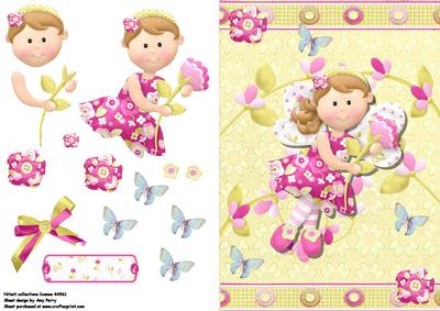 Pretty Pink Fairy with Pink Flower & Pink Button Flowers
