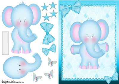 Big Blue Elephant in Blue Fading Colour Frame