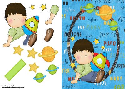 Little Boy with His Rocket in Oval Space Frame