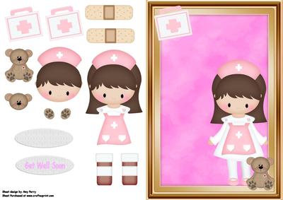 Get Well Soon Pink Nurse & Teddy Bear