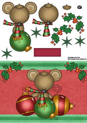 Cute Little Brown Mouse with Colourful Baubles