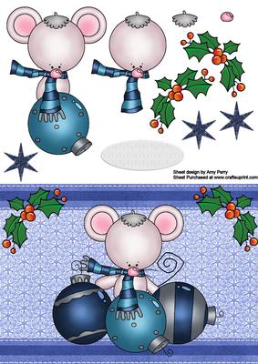Cute Little White Mouse with Blue Baubles