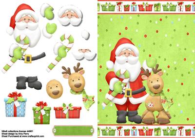 Santa & His Reindeer with Presents Border