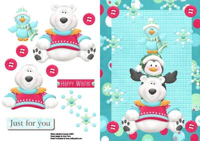 Cute Polar Bear, Penguin and Bird