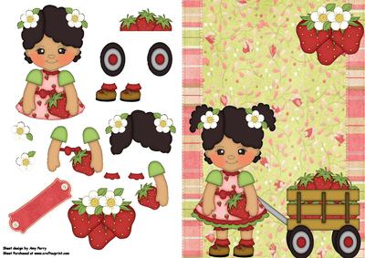 Cute Little Strawberry Girl on Pretty Backing Paper