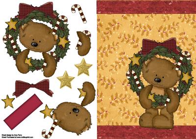 Christmas Bear with Holly Wreath