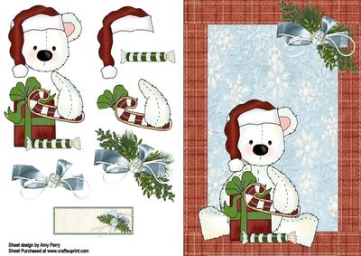 Cute Polar Bear with Presents in a Gingham Frame