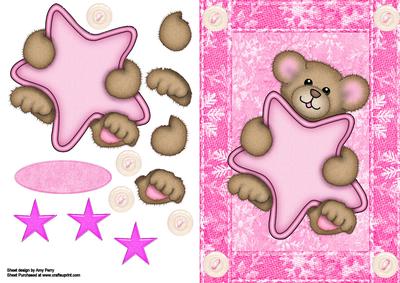 Cute Cuddly Bear Holding a Pink Star