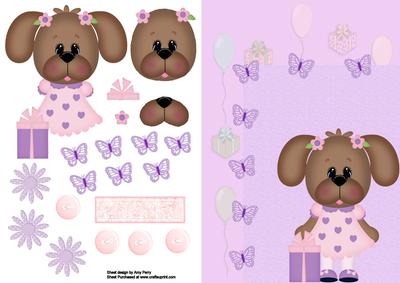 Cute Birthday Dog with Presents & Butterflies