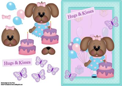 Gorgeous Brown Dog with a Birthday Cake & Balloons