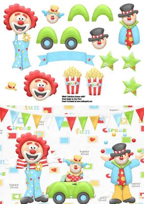 3 Funny Clowns with Bunting