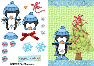 Penguin with Snowflakes & Christmas Tree