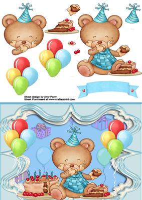 Birthday Bear with Cake & Balloons