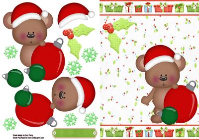 Cute Bear with Red & Green Baubles
