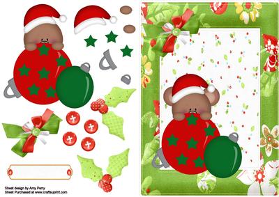 Cute Bear Hiding Behind Green & Red Baubles