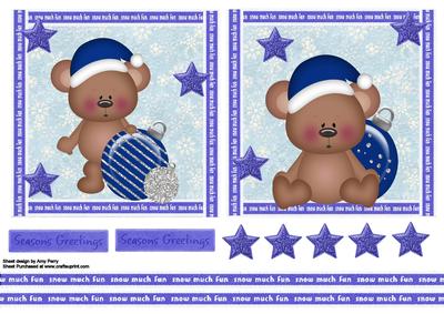 Cute Bear with Blue & Silver Baubles Toppers