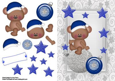 Little Brown Santa Bear Sat on Baubles