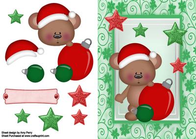 Santa Bear with Green & Red Bauble