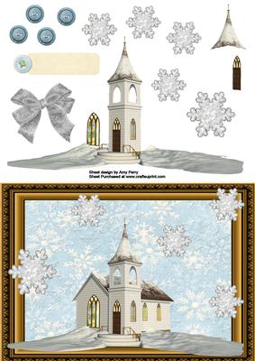 Lovely White Church with Snowflakes