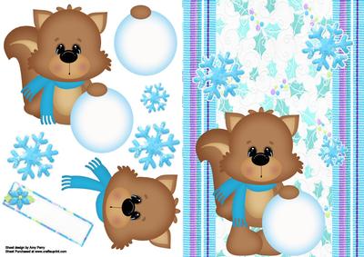 Cute Christmas Squirrel with Snow Ball