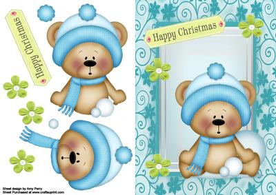 Cuddly Snow Bear with Blue Hat & Scarf