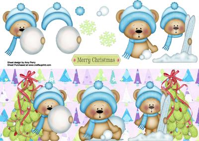 3 Snuggly Snow Bears Long Card