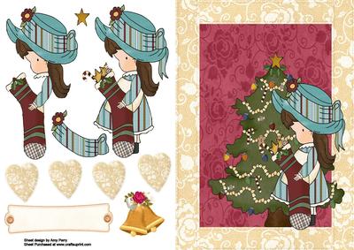 Little Vintage Christmas Girl with Tree