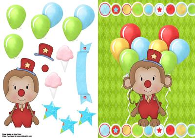 Cute Monkey Clown with Balloons